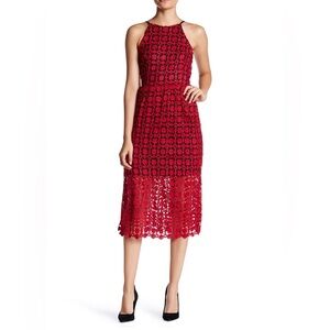 NWT AQUA Romeo and Juliet Couture Red Crochet Lace Halter Midi Dress S MSRP $197